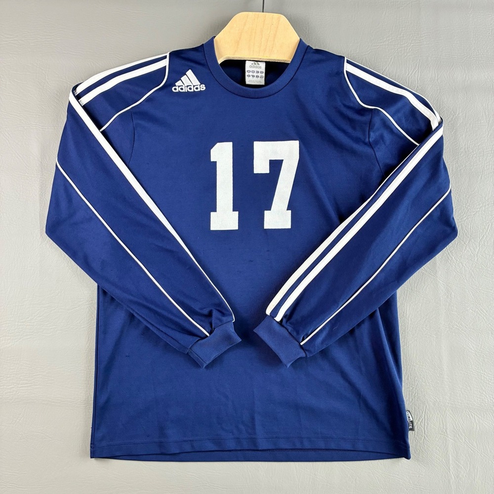 Adidas Mens Navy Blue Long Sleeve Soccer Jersey Number 17 Climalite AZB001 Small